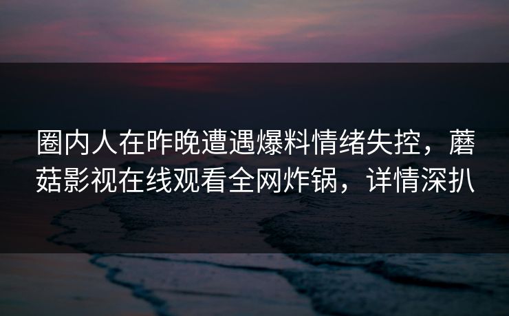 圈内人在昨晚遭遇爆料情绪失控，蘑菇影视在线观看全网炸锅，详情深扒