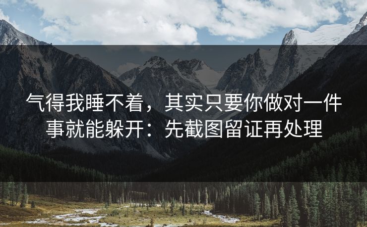 气得我睡不着，其实只要你做对一件事就能躲开：先截图留证再处理