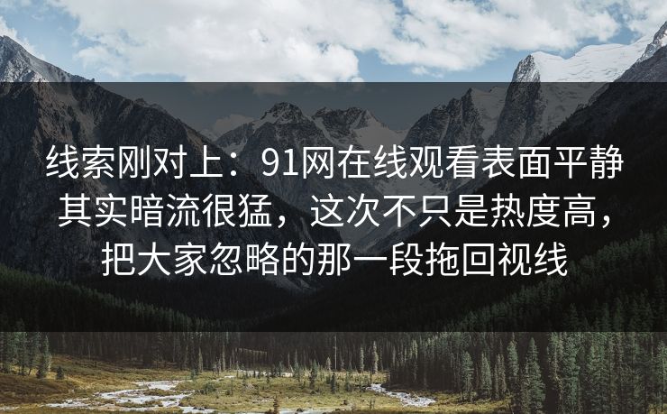 线索刚对上：91网在线观看表面平静其实暗流很猛，这次不只是热度高，把大家忽略的那一段拖回视线